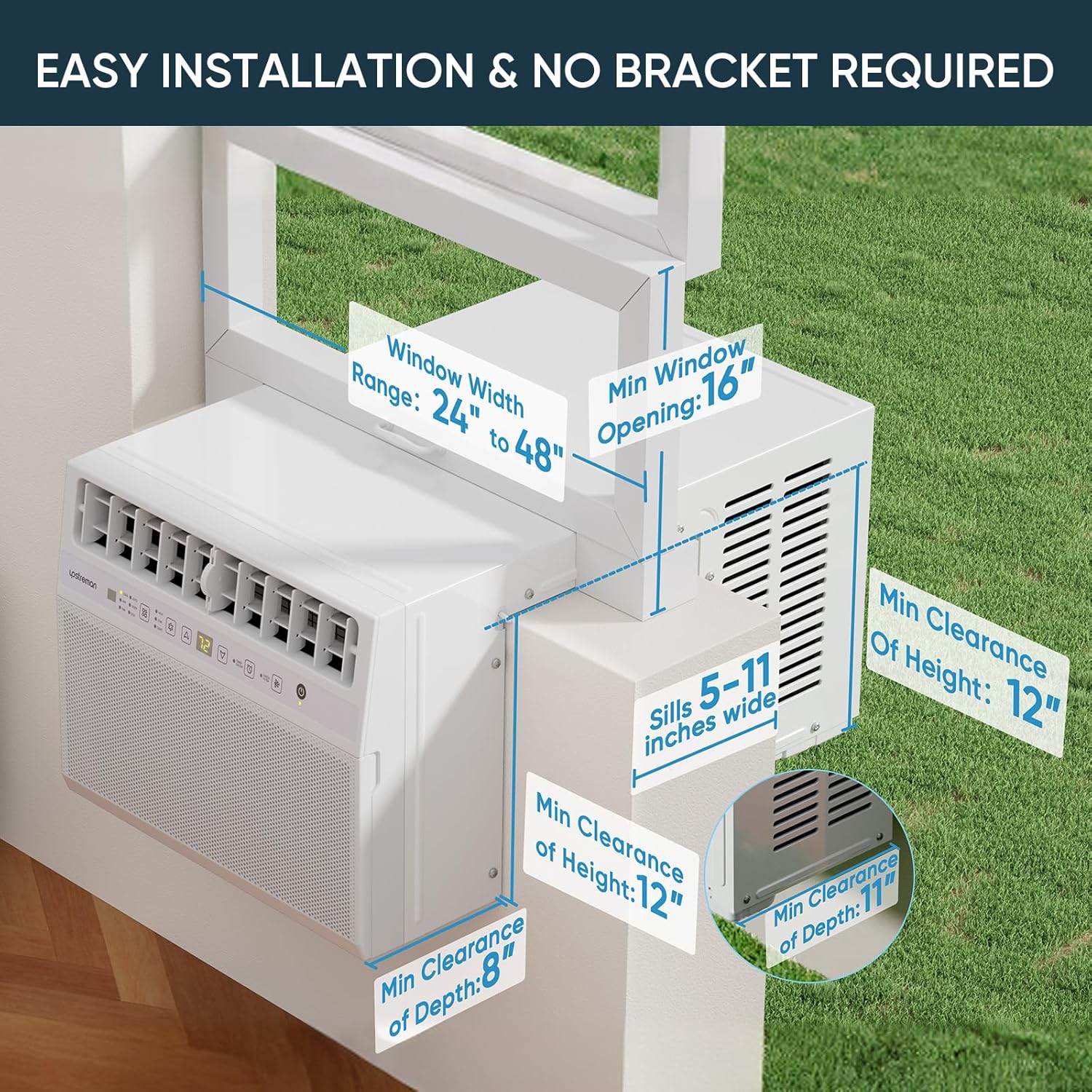 Upstreman 8100 BTU Window Air Conditioner, Cools up to 380 Sq. Ft, Full View, With Open Window Flexibility, Energy Saving, Remote Control (Fits up to 11" Wide Window Sill)-N2