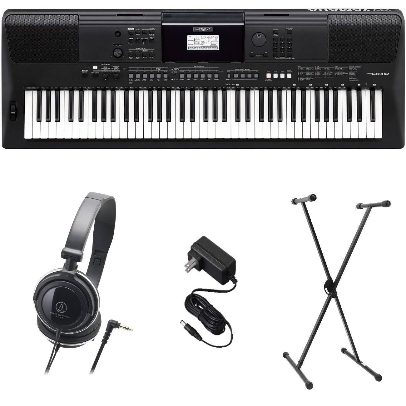 Yamaha PSR-EW410 Pks Premium Keyboard Pack with Power Supply, Stand, and Headphones