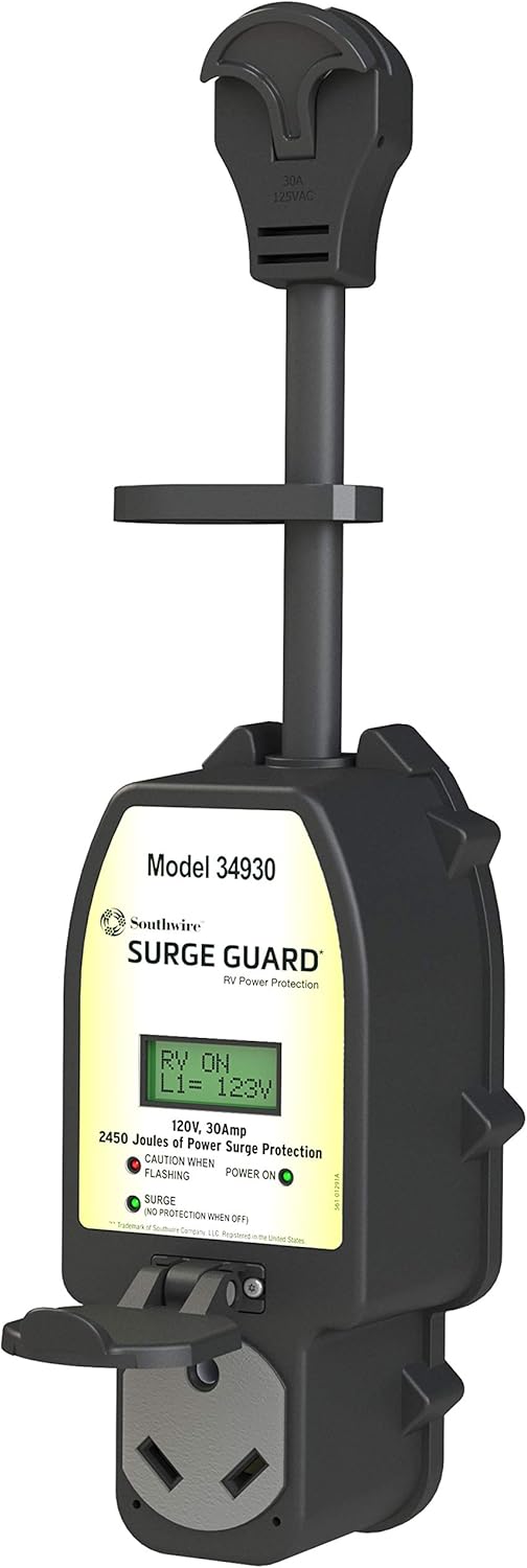 Southwire 34930 Surge Guard 30A - Full Protection Portable with LCD Display Black