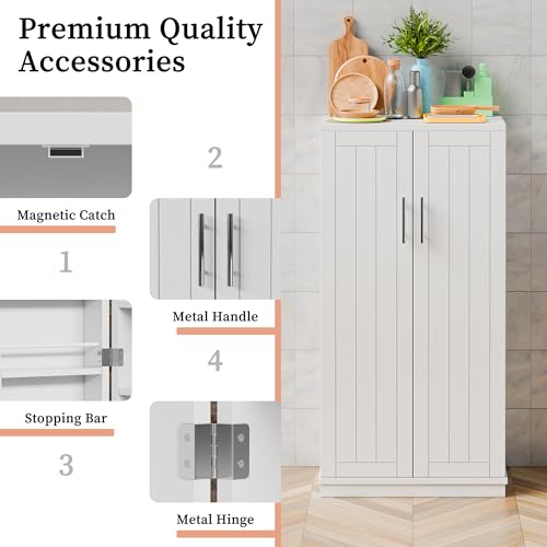 Meilocar 47in Pantry Cabinet, Wooden Kitchen Storage Cabinets Freestanding Cupboard with Doors & Adjustable Shelves, Storage Cabinet for Kitchen, Living Room, Dining Room, Office(Black)