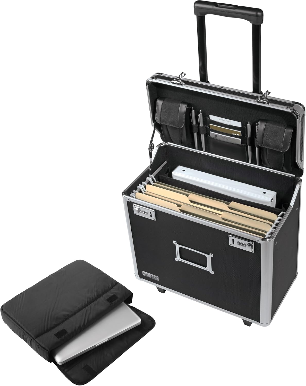 Vaultz VZ00307 Locking Mobile Rolling File Storage Chest, Letter/Legal Wheelie Case, Tactical Black