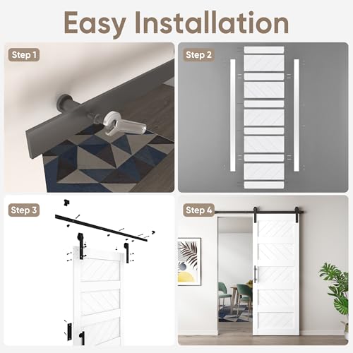 JUBEST 36" x 84" Barn Door, Slding Barn Door Kit Wave Shape Barn Door Panel with Hardware Kit Include, Easy Installation, Solid Wood, MDF & PVC Covered, Black