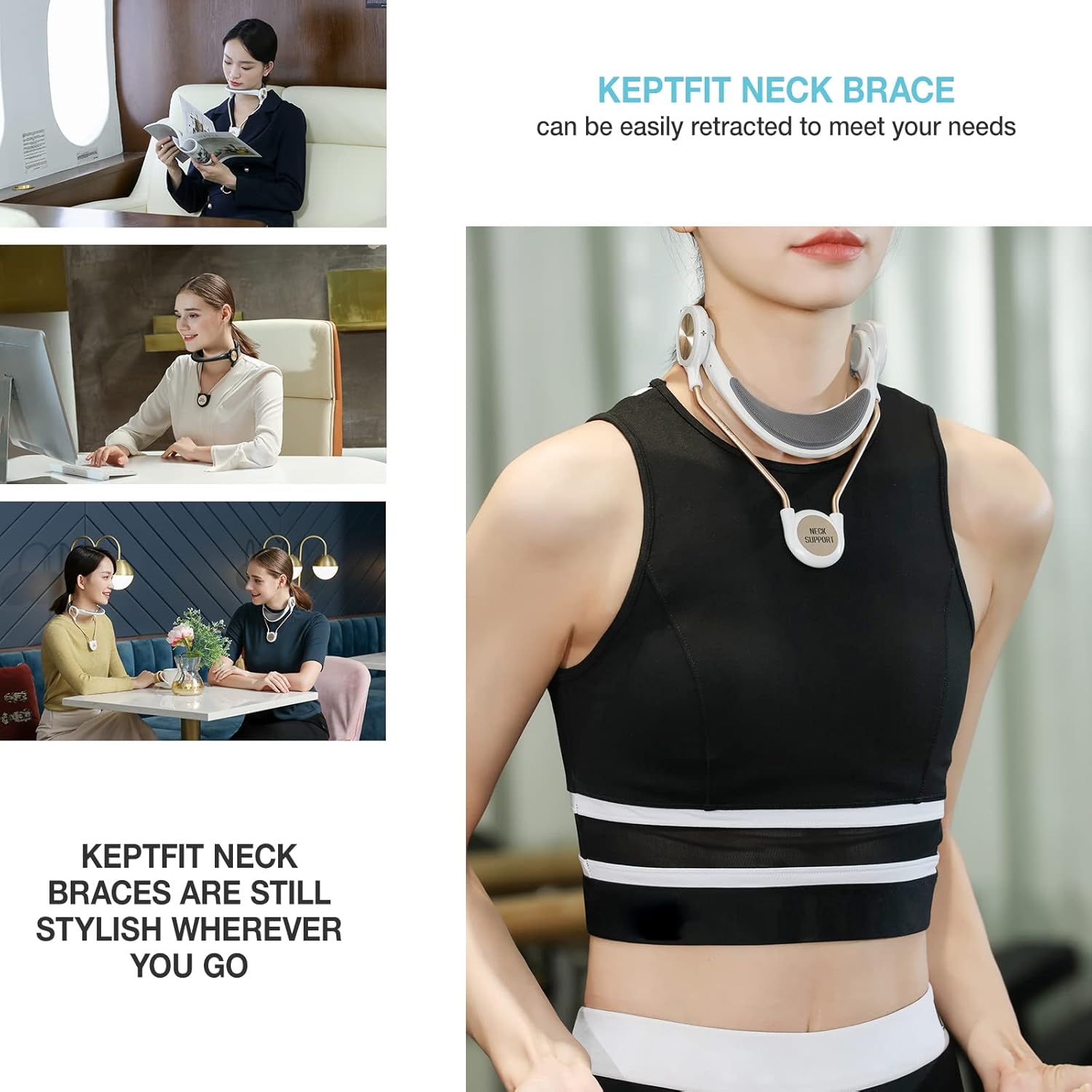 Neck Brace for Cervical Pain Relief, KEPTFIT Cervical Neck Traction Device, Neck Stretcher Cervical Traction, Helps Correct Forward Head Posture, While Easy to Wear, Adjustable, Breathable (Large)