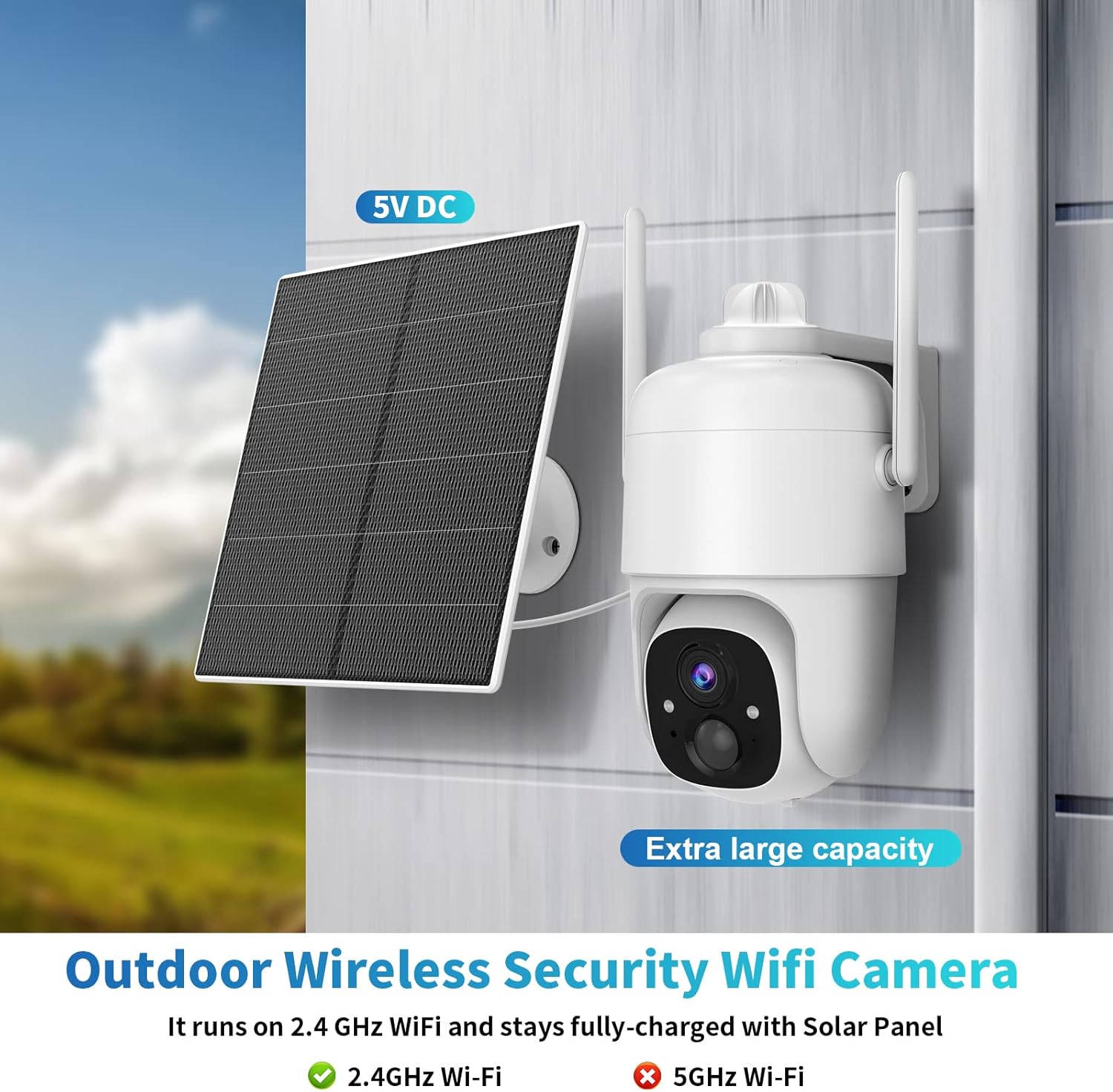 Hawkray Security Camera Wireless Outdoor, Solar Powered WiFi System/Spotlight Home Security System with Motion Detection and Siren,Pan Tilt, 2-Way Audio, PIR Motion Detection,Color Night Vision.