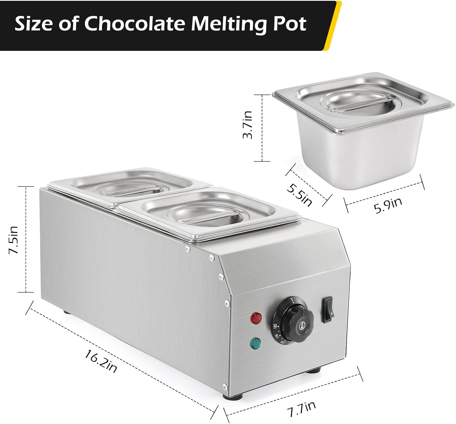 Dyna-Living 2-Tanks Chocolate Melting Machine Upgraded Chocolate Tempering Pot 1000W Electric Chocolate Melter Fondue with Temperature Control Commercial Warmer for Chocolate Milk Coffee Cheese Soup