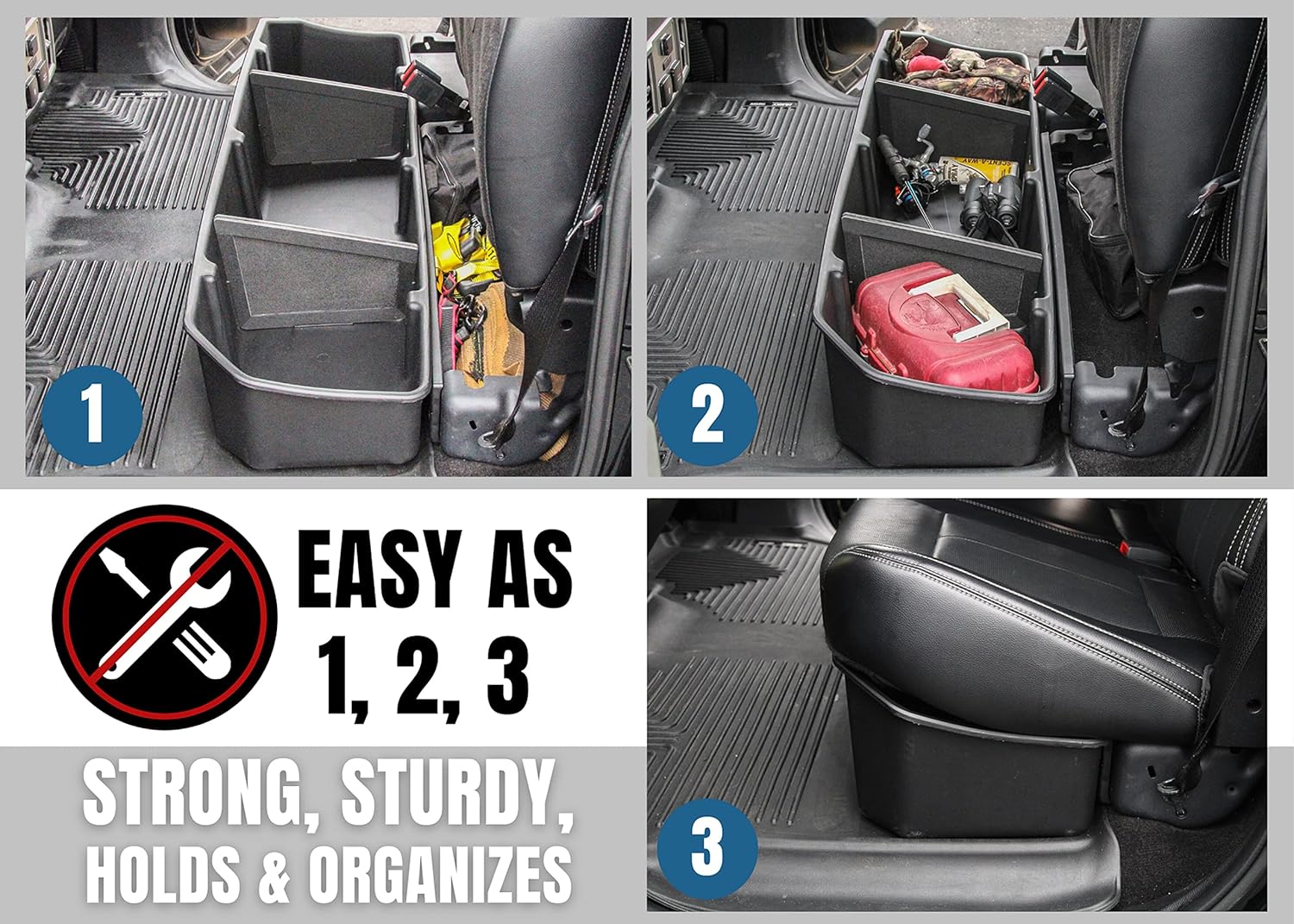 Red Hound Auto Under Seat Storage Box Compatible with Ford F-150 SuperCrew 2015-2022 and SuperDuty F-250 F-350 Crew Cab 2017-2022 Cab Without OEM Underseat Floor Mounted Flip-up Storage System