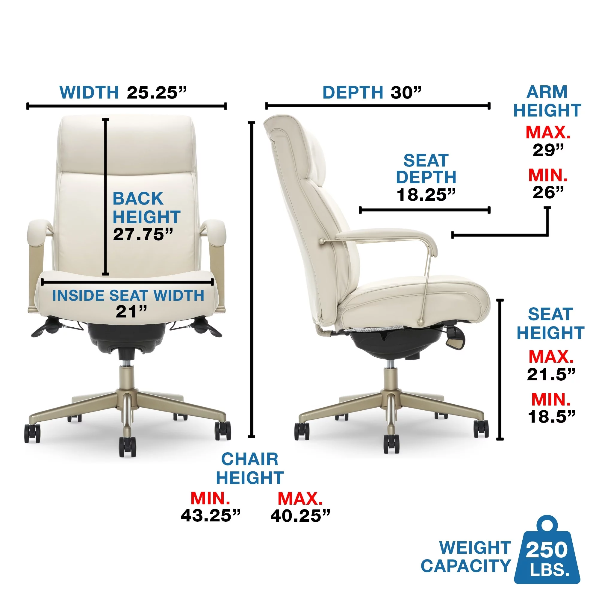 La-Z-Boy Melrose - Chair - executive - ergonomic - armrests - L-shaped - tilt - swivel - foam, bonded leather - white