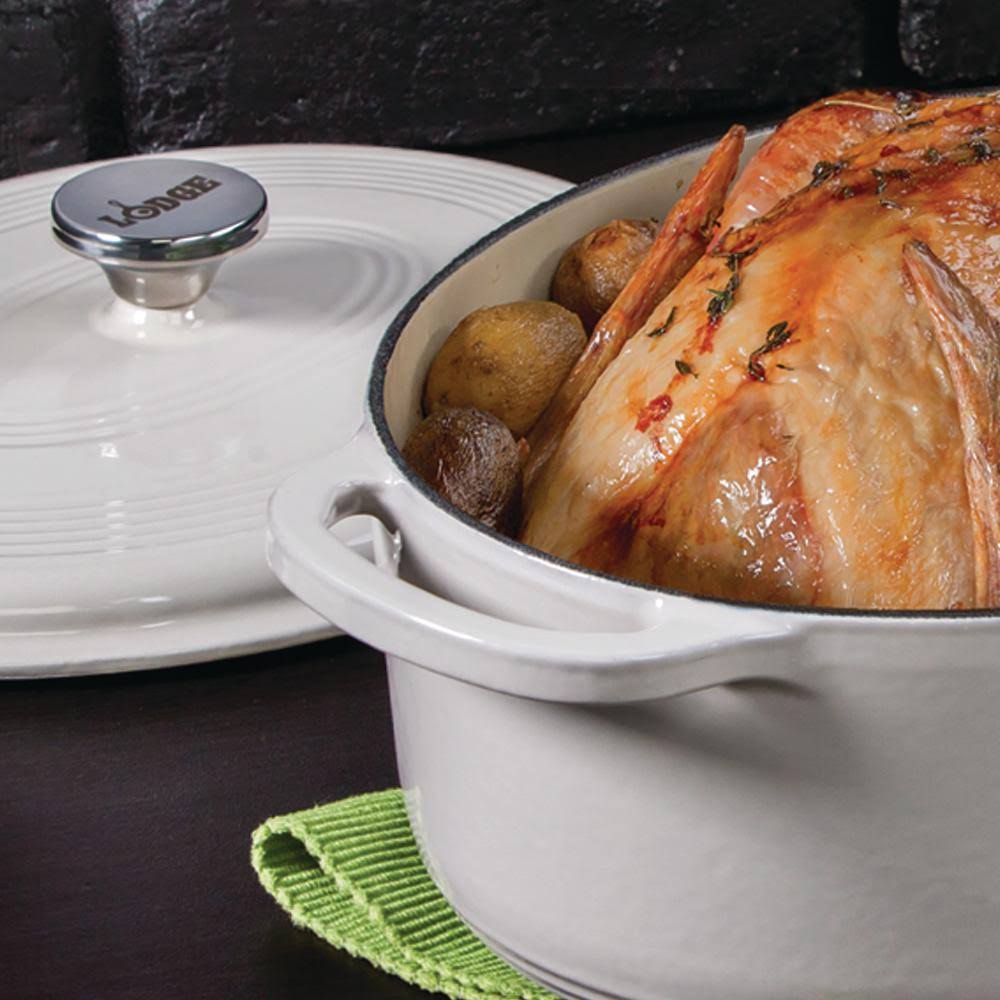 Lodge EC7OD13 Enameled Cast Iron Oval Dutch Oven 7-Quart Oyster White