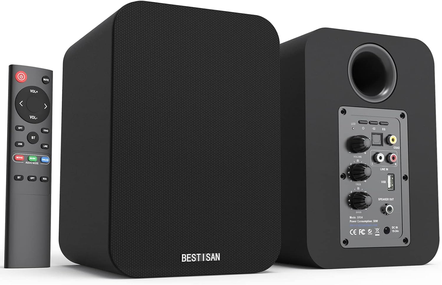 Bluetooth Bookshelf Speakers, Bestisan Bookshelf Active Speakers with Optical/RCA/Coax/USB Input for TV, Turntables, 50W RMS Home 2.0 Neared Field Audio Speakers with Speaker Out, (Pair, Black)