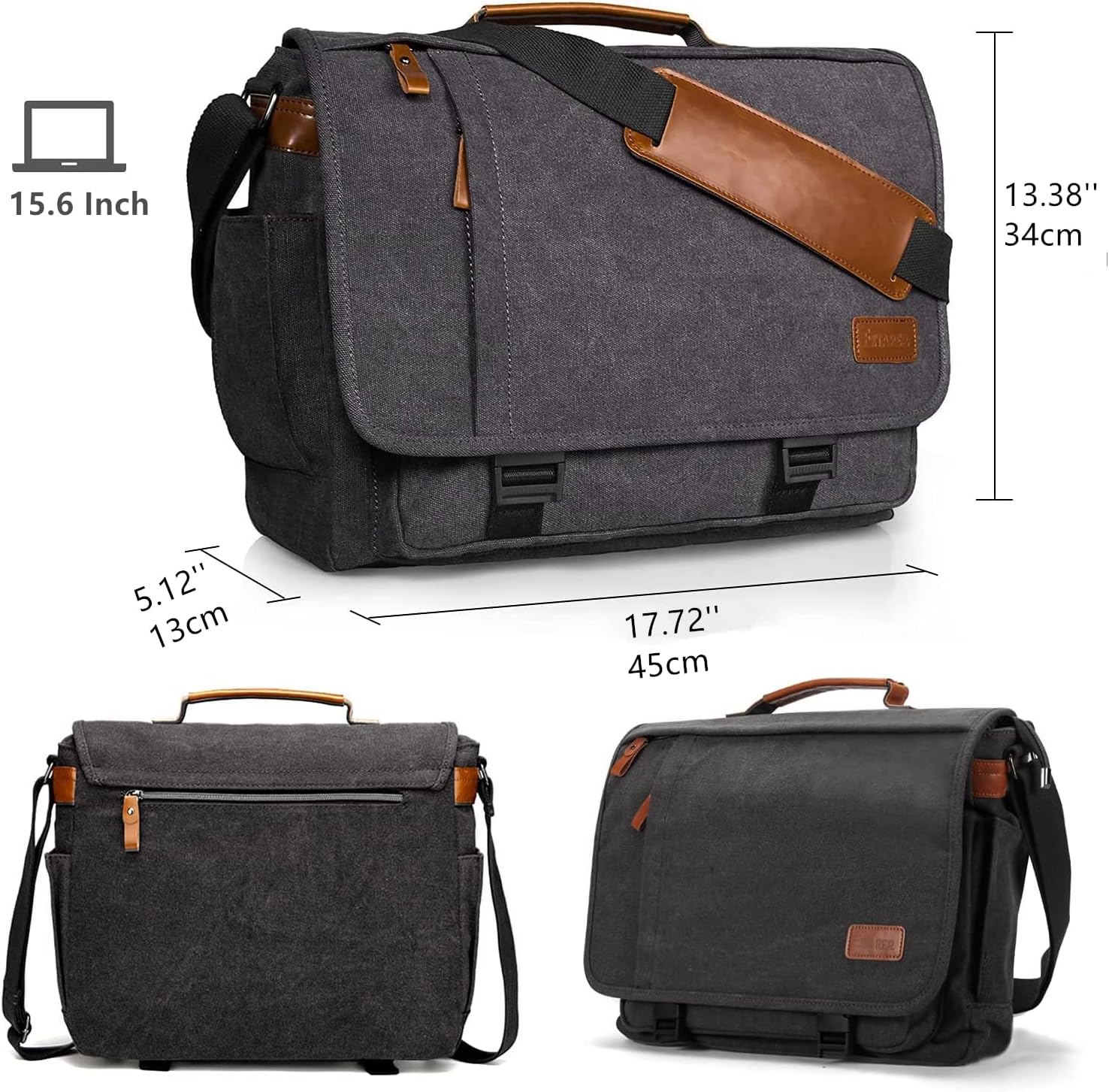 Estarer Laptop Messenger Bag 17-17.3 Inch Water-resistance Canvas Shoulder Bag for Work College