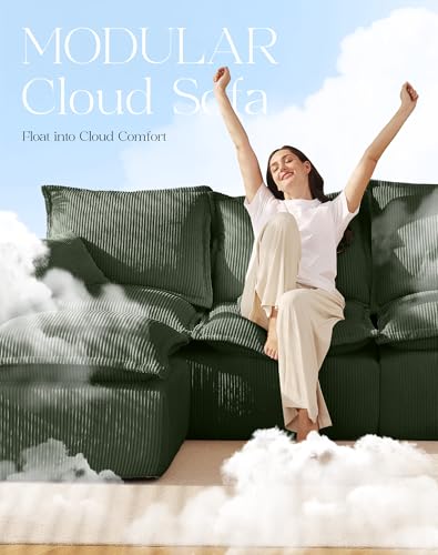 107" Comfy Cloud Couch with L-Shape Chaise & Deep Seat, Modular Sectional Sofa in a Box, Boneless Upholstered Couches for Living Room, No Assembly Required (Soft Corduroy, Black)