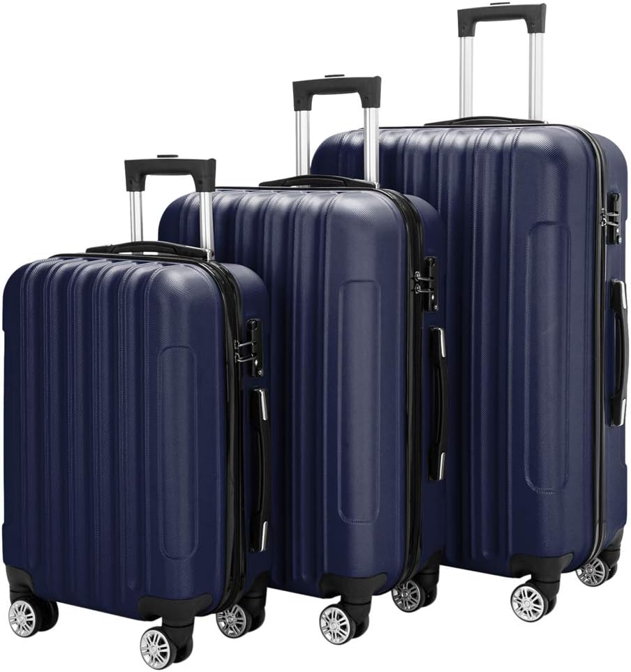 Expandable Spinner Wheel Luggage 3 Piece Set Suitcase Hardshell Lightweight TSA Lock 3-in-1 Multifunctional Large Capacity Traveling Storage Suitcase 20" / 24" / 28" Navy Blue
