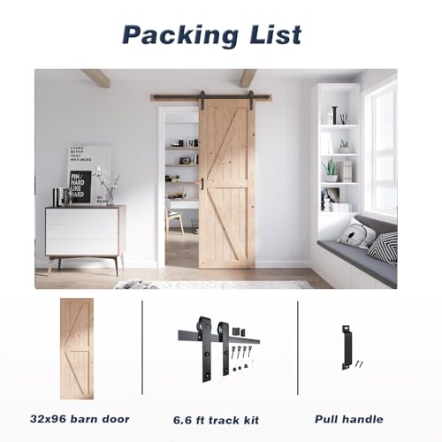FREDBECK 48in x 80in Sliding Wood Barn Door with 8FT Barn Door Hardware Kit Included K Shape Solid Spruce Panel Sliding Door Double Surfaces Need to Assembly