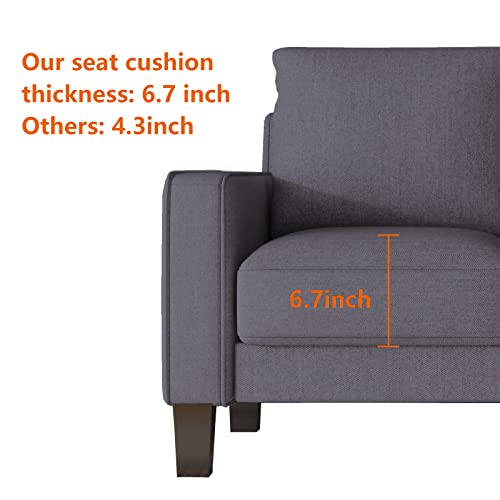 Sofa Couch with Seats Storage-Comfy Upholstered 3 Seater Sofa, Solid Wood Leg, Ultra Thick Cushion, Compact Small Space Furniture, Living Room, Office, Apartment, Beige