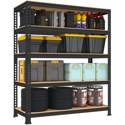 5 Tier Garage Storage Shelves - 32" W x 16" D x 63" H Adjustable Heavy Duty Metal Shelving Unit, Garage Shelving Utility Storage Rack for Basement, Pantry, Kitchen, Black, 2 PCS