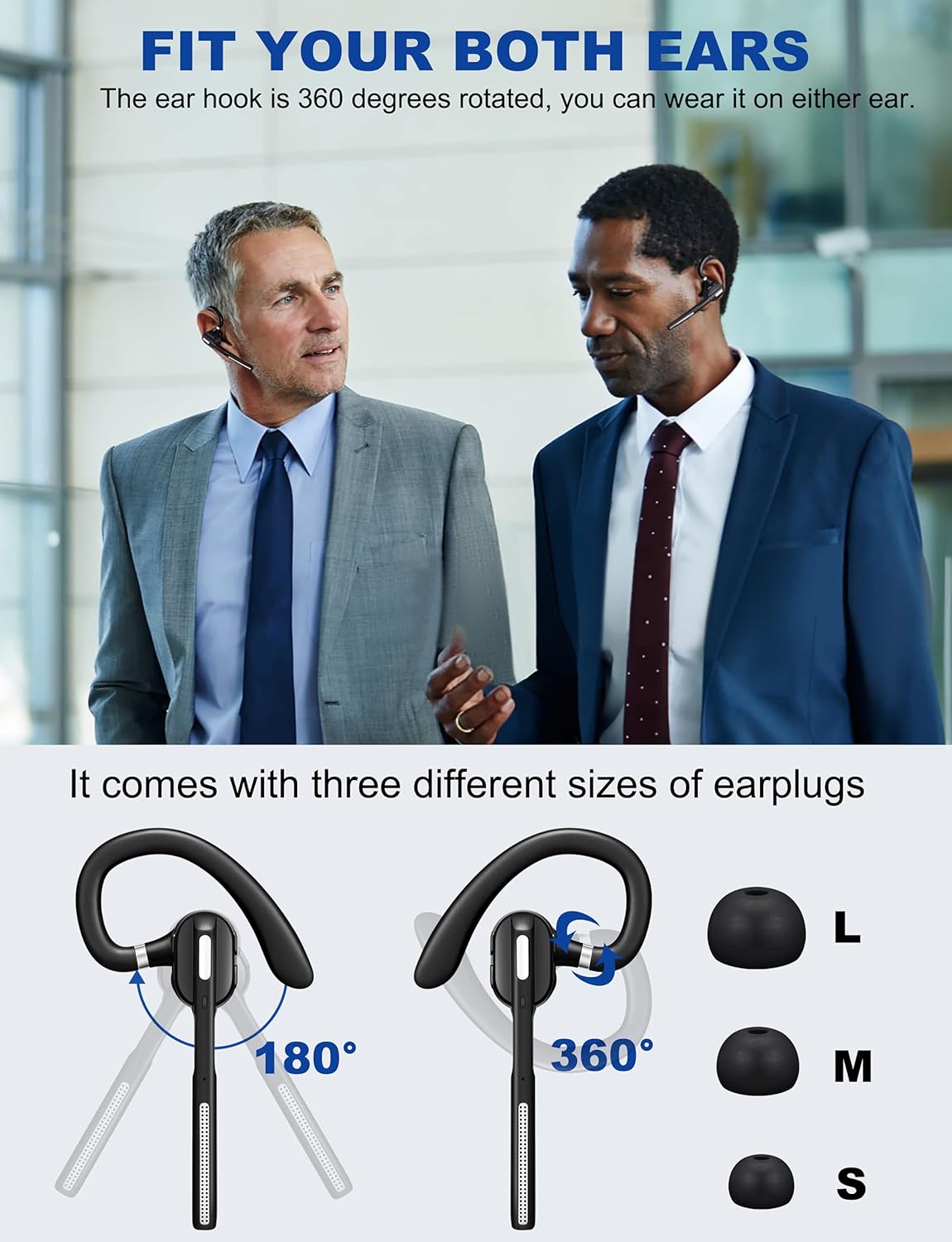 Dechoyecho Bluetooth Headset V5.1, Wireless Headset with Battery Display Charging Case, Bluetooth Earpiece with Noise Canceling Mic for Driving, Office and Business,Compatible with Cell Phone and PC Pack of 2