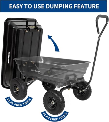 BILT HARD Poly Garden Dump Cart 1200 lbs with No Flat Tires, Quick Release, 2-in-1 Convertible Handle, 7 Cu Ft Dump Wagon Heavy Duty for Yard, Outdoor