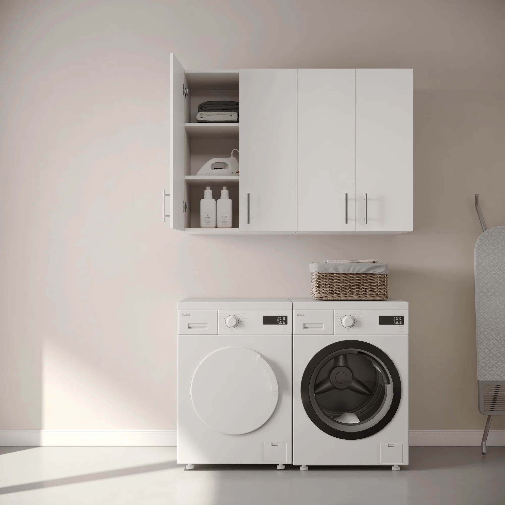 JPND Wall Mounted Wooden Storage Cabinet, 24" W x 33" H x 16" D White Kitchen Storage Cabinet with 2 Soft Doors and Adjustable Shelves