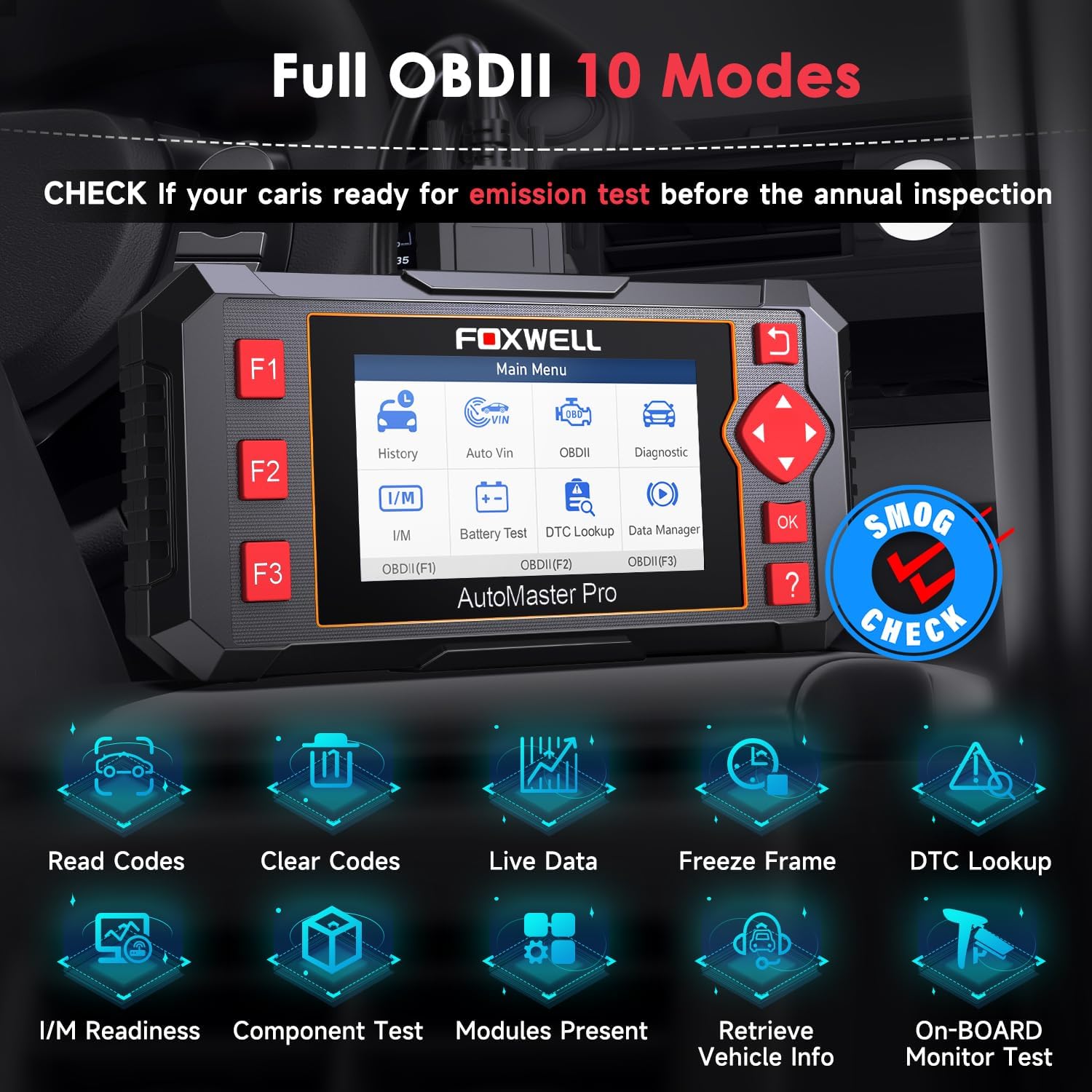 2024 Newest FOXWELL NT604 OBD2 Scanner ABS SRS, Check Engine Code Reader with Airbag Scanner, Transmission Code Reader Car Diagnostic Tool with Battery Test, English/Spanish Ver，Lifetime Free Update