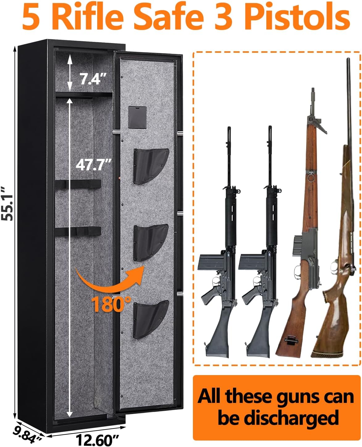 6-5 Gun Safe,Gun Safes for Home Rifle and Pistols, Quick Access Rifle Safe,Gun Safes for Home Rifle and Shotguns with Adjustable Dividers & Racks, Dual Alarms & Silent Mode