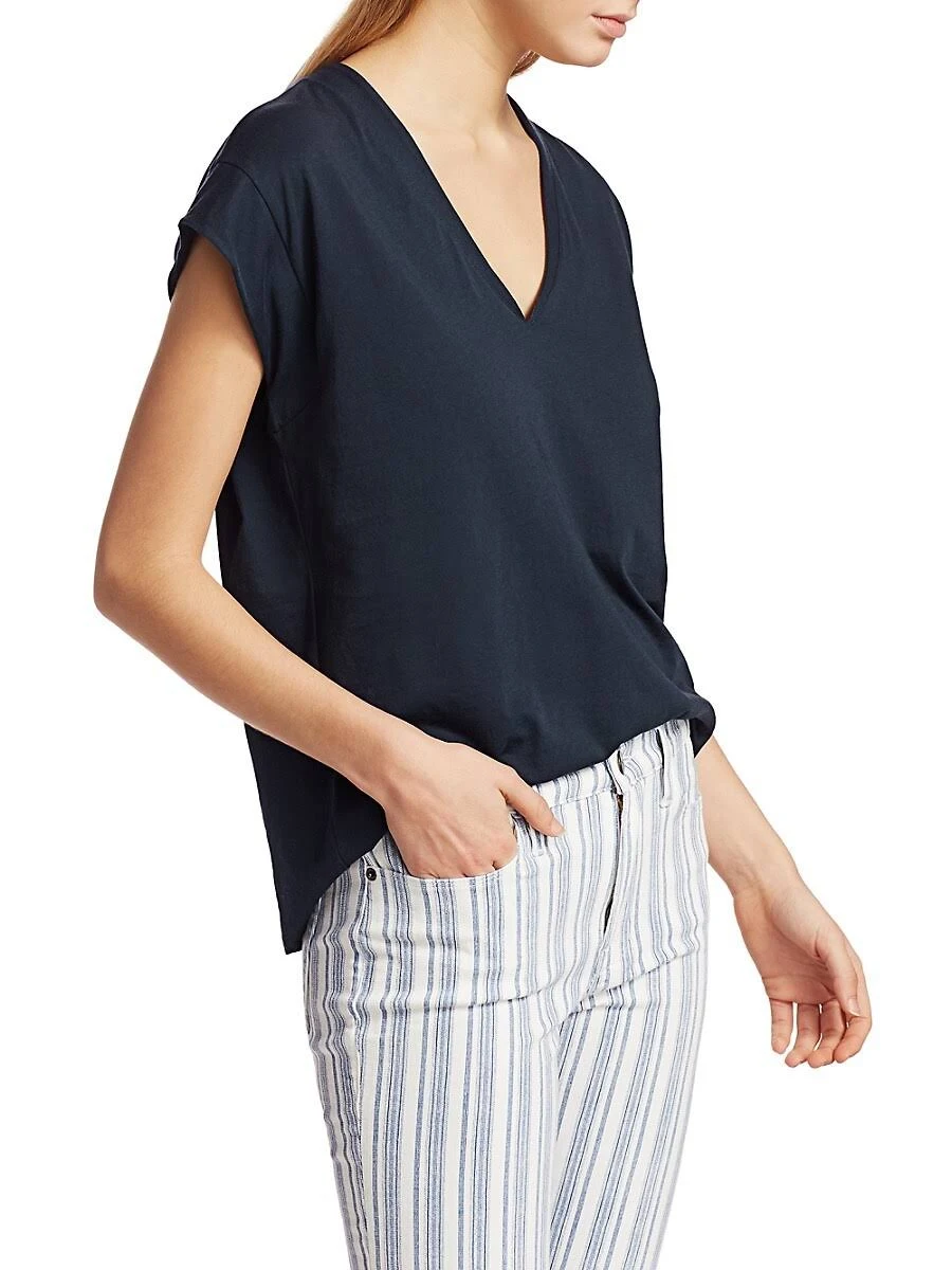 Frame Le Mid Rise V-Neck Tee Gris Heather