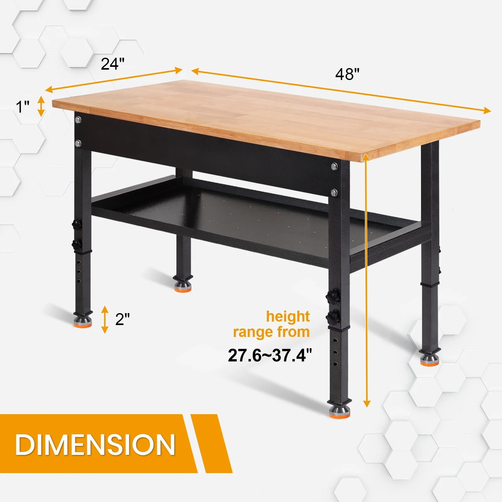 Polar Aurora 48" Adjustable Heavy-Duty Workbench, Rubber Wood Top Worktable with partition