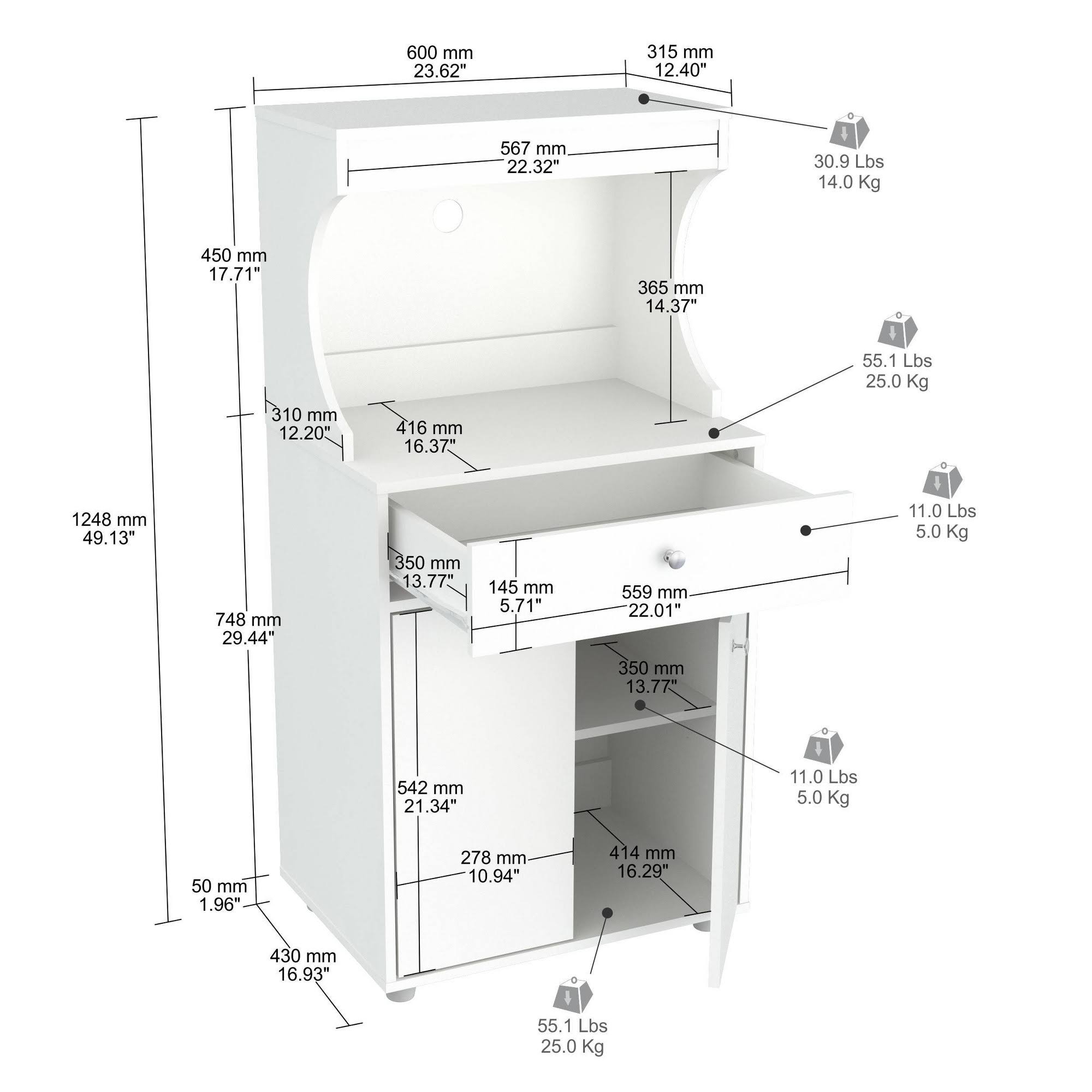 Inval Galley Kitchen/Microwave Storage Cabinet, White