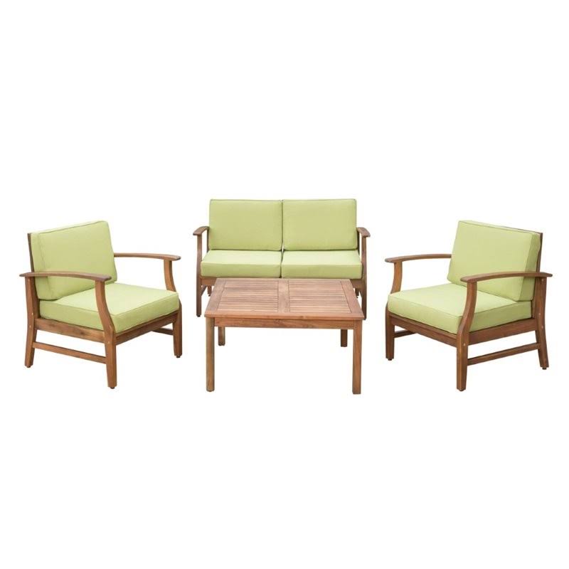 Noble House Perla 5 Piece Outdoor Acacia Wood Conversation Set in Green - 303731