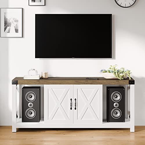 GAOMON 60 Inch TV Stand for TV up to 50 60 65 Inches, Farmhouse Wood Stand TV Cabinet Entertainment Center with Storage and Adjustable Shelves (Grey)