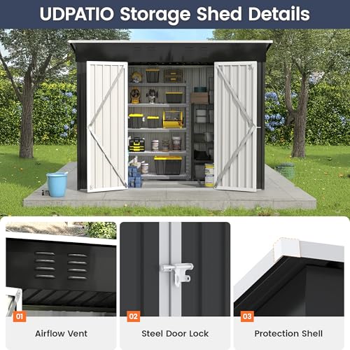 UDPATIO Outdoor Storage Shed 6 x 6 FT, Resin Garden Sheds with Floor Plastic Patio Outdoor Storage Shed with Lockable Door for Tool, Bike, Garbage Gray White