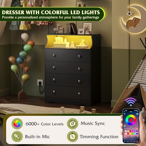 WLIVE Wood Dresser with 5 Drawers, Black Wooden Storage Cabinet, Organizer Drawers for Bedroom, Living Room, Hallway, Measuring 15.75" W * 31.50" D * 45.35" H ﻿