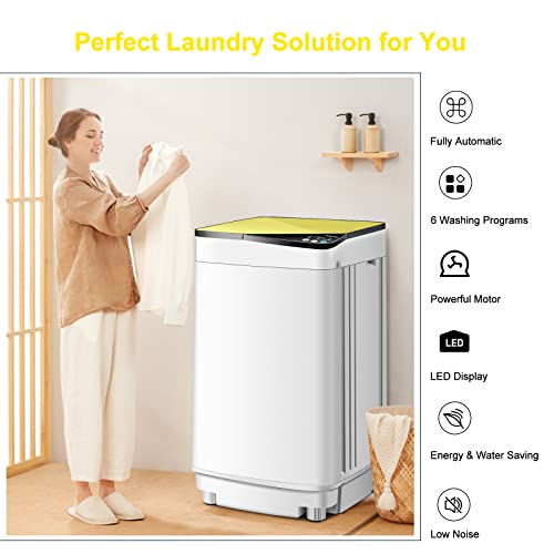COSTWAY Full-Automatic Washing Machine, 7.7lbs Capacity Compact Laundry Washer and Spin Combo with 6 Programs, Built-in Barrel Light, Portable Washing Machine for Apartments Camping RVs Dorm