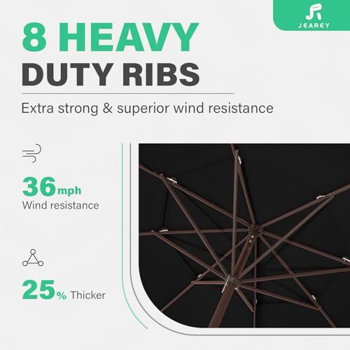 JEAREY 12FT 2-Tiers Patio Umbrellas Outdoor Large Market Umbrella With Crank Lift System No Tilt 8 Sturdy Ribs UV Protection Waterproof Sunproof Black