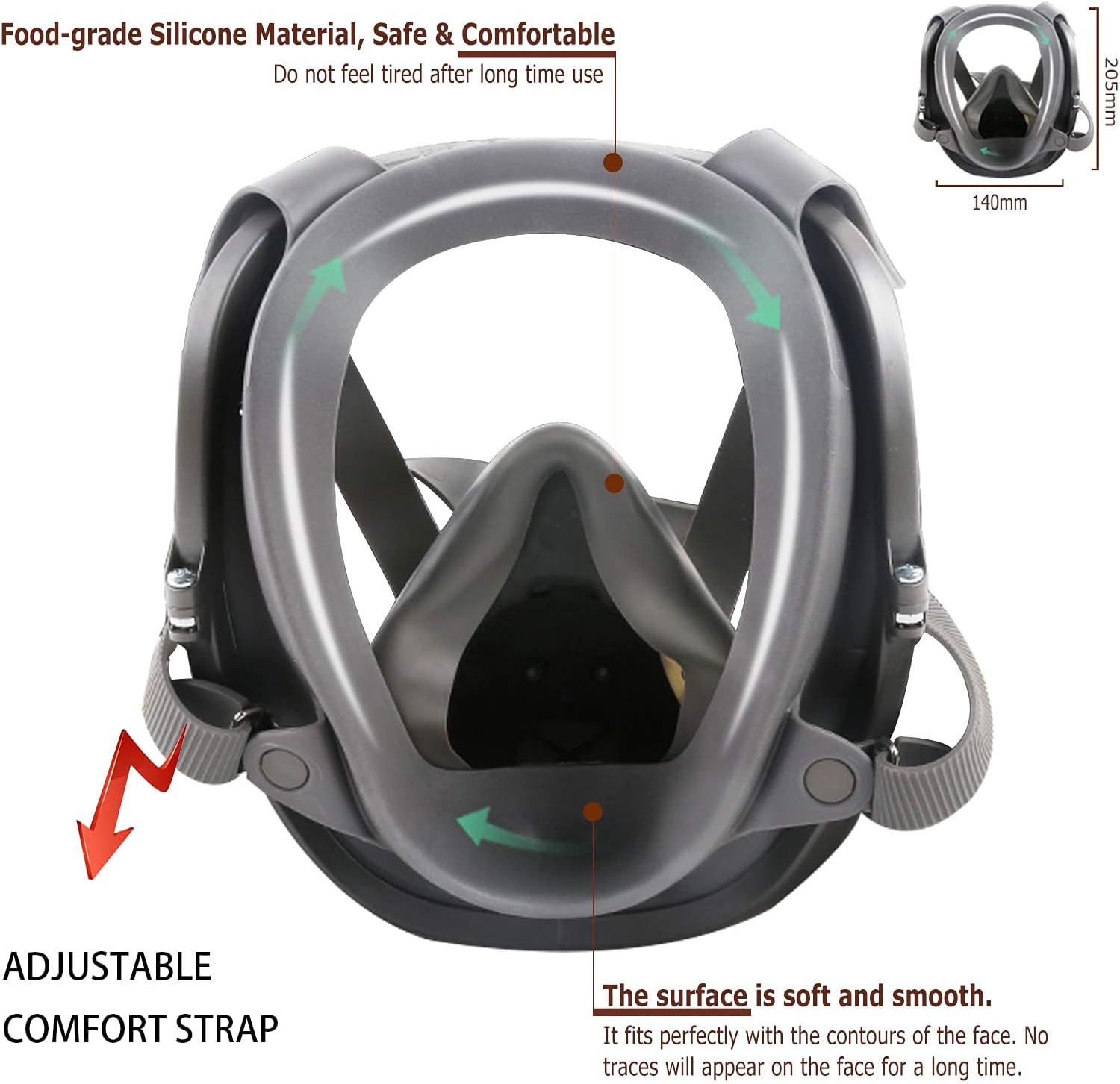 Full Face Respirator Reusable Full Face Wide Field of View For Gas Respirator Painting Welding Woodworking Other Pack of 2