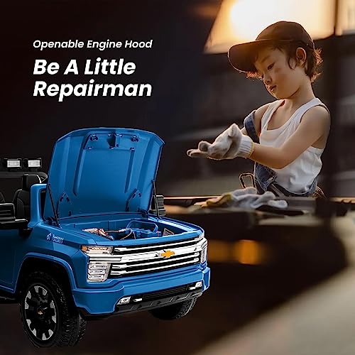 Track Seven 24V Ride on Car for Kids,Licensed Silverado HD 2 Seater Electric Car,Kids 24V 2 Seater Ride On Car with Remote Control,24V Ride on Truck,Music,ABC,Electric Vehicle, Blue