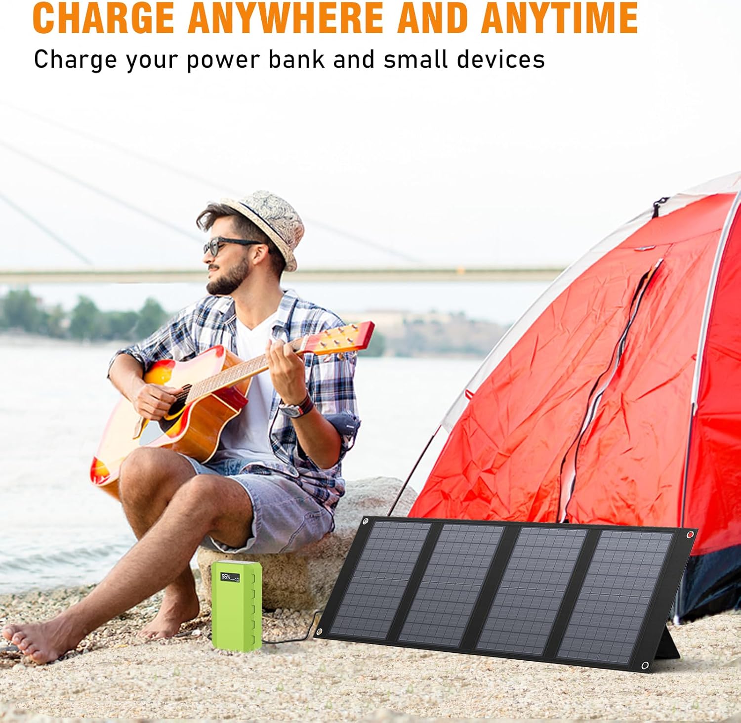 Portable Power Bank with AC Outlet 65W 110V External Battery Pack, 24000mAh Portable Laptop Charger with 40W Foldable Solar Panel Power Supply for Outdoor Camping Home Use Traveling RV Trip Off Grid