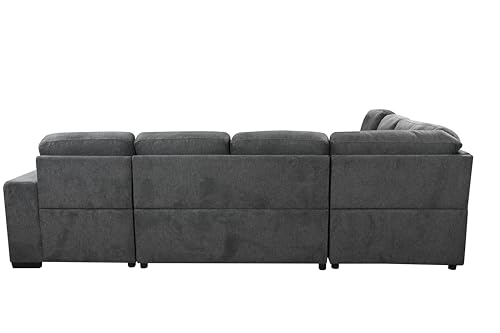 roomfitters 125'' Modern U Shaped 7 Seat Sectional Sofa Couch with Cabinet, Sofa Bed with Storage Chaise and Pull-Out Couch Bed for Living Room, Light Gray