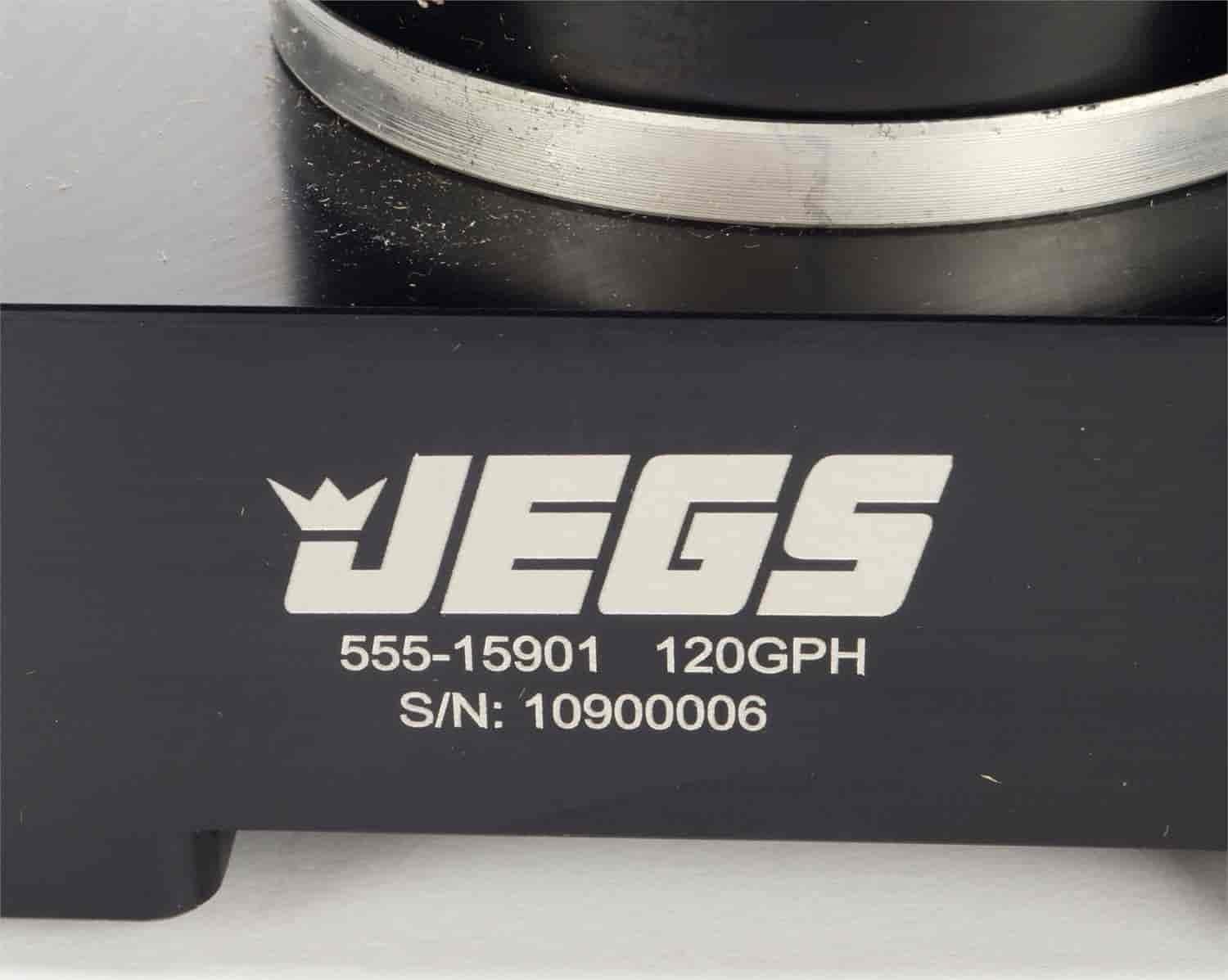 JEGS Ultra-Quiet Electric Fuel Pump | 120 GPH | 3/8 “ NPT Ports | Up To 600 Horsepower Carbureted Applications | Gasoline Only | Made In USA | Dimensions: 7 H x 6 W x 5 D