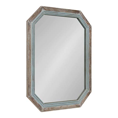 Kate and Laurel Palmer Large Rustic Octagon Wall Mirror, 36" x 28", Coastal Blue and Rustic Brown, Distressed Two-Tone Farmhouse Wall Accent