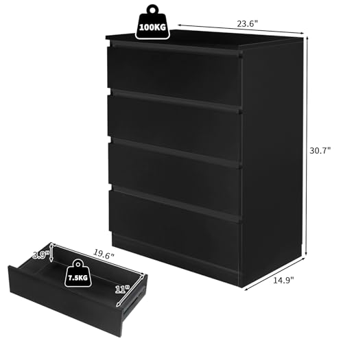 Wood Simple 4-Drawer Chest, Chest of Drawers for Bedroom - Space-Saving, Elegant Storage Solution (Black)