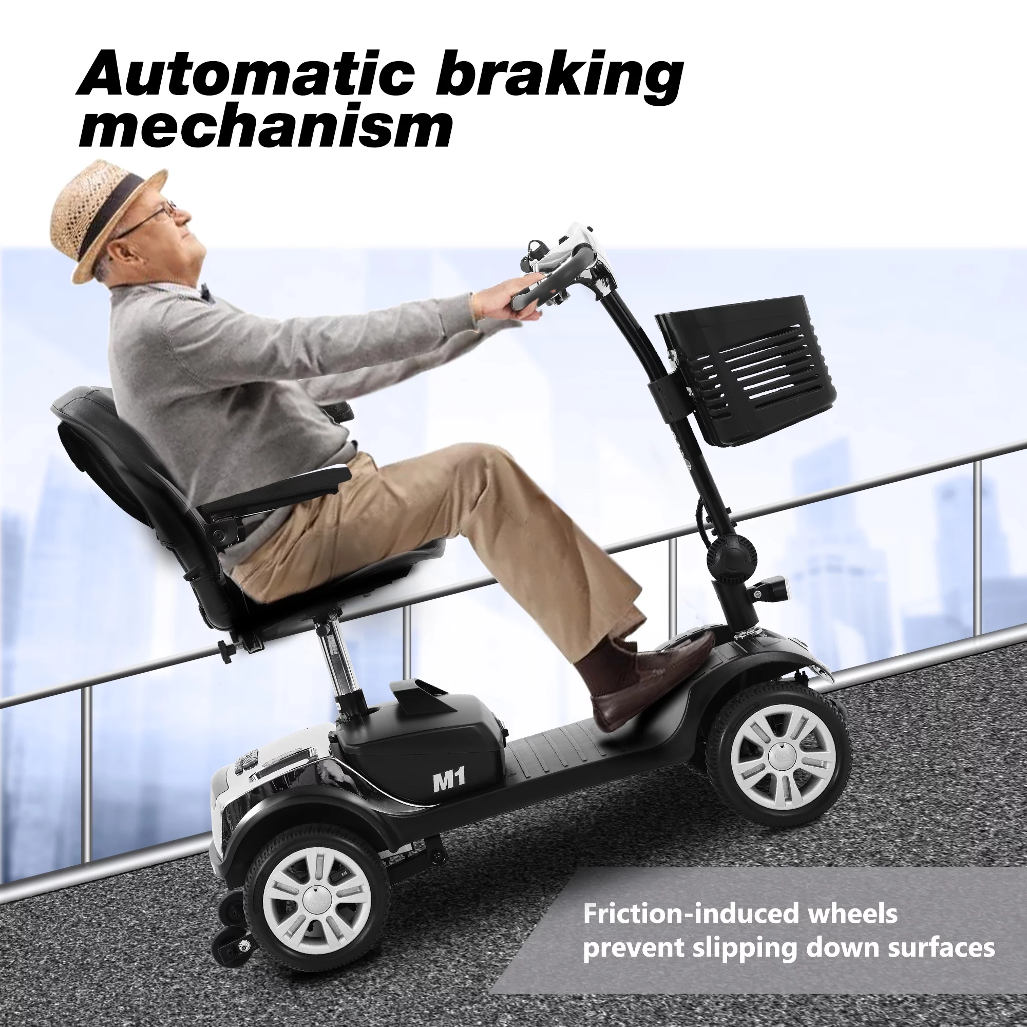 Travel Mobility Scooter, Heavy Duty Electric Scooters with 4 Anti-Tip Wheels, Compact Lightweight Mobility Scooters for Senior Adults Elderly, Foldable Mobility Scooter, Holds 300lbs, Purple