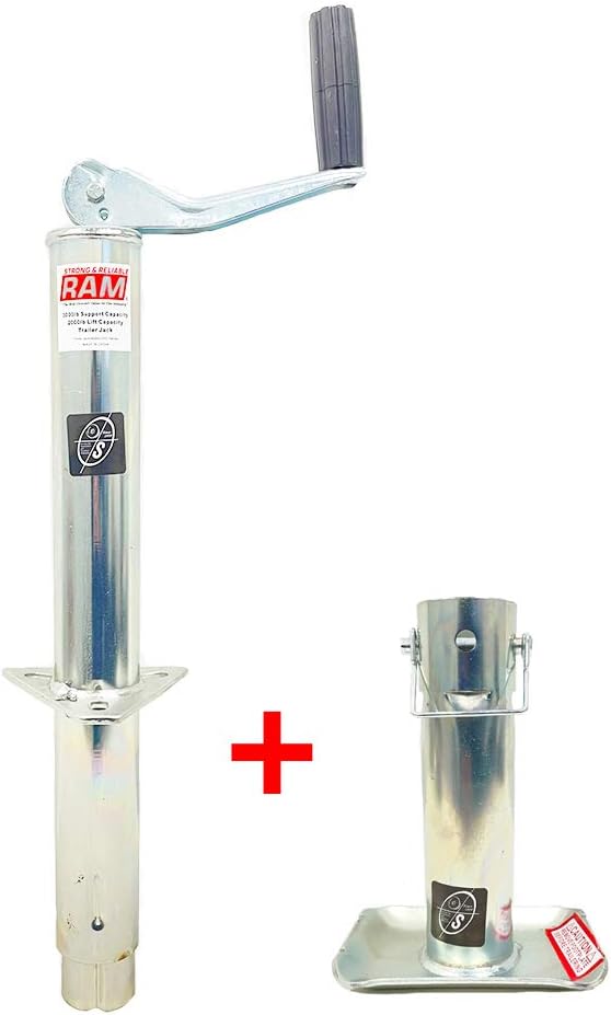 Southwest Wheel 2,000 lbs top Wind RAM Zinc A-Frame Trailer Jack w/Zinc Round Tube Foot Pack of 2