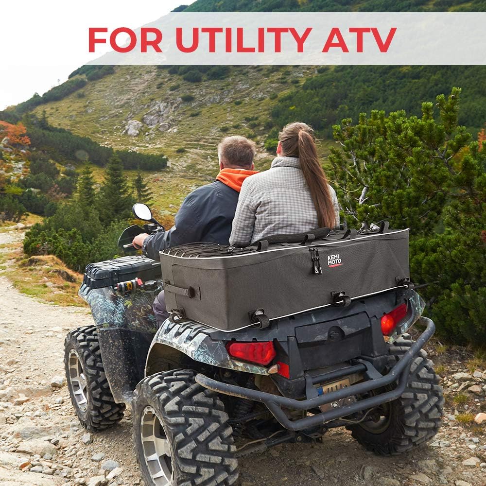 ATV Storage Bags, kemimoto ATV Seat Bag Water-Resistant w/Cushion Removable Built-In Frame, ATV Cargo Bag Large Four Wheeler Gear Bag