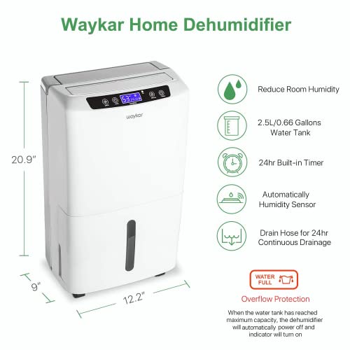Waykar Energy Star Dehumidifier for Home, Basements and Large Rooms with Drain Hose and Water Tank