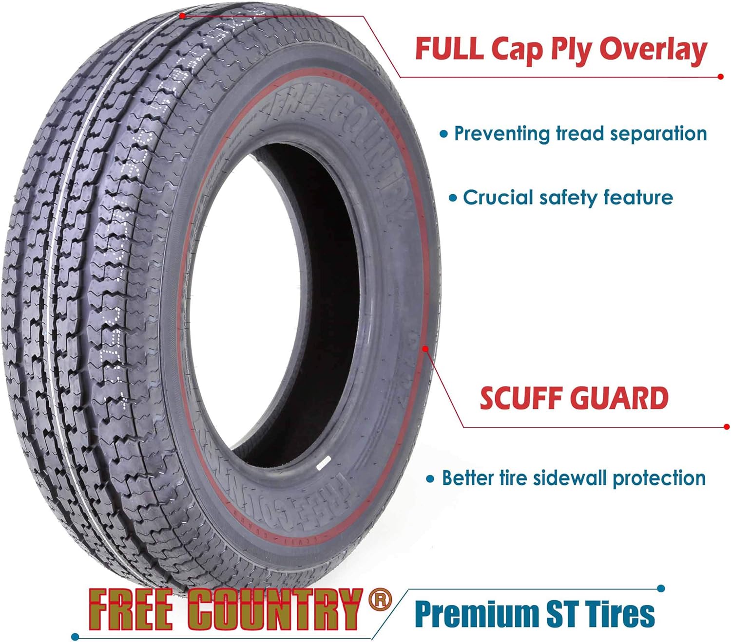 FREE COUNTRY Set 2 Premium Trailer Tires ST225/75R15 10PR Load Range E Radial w/Scuff Guard