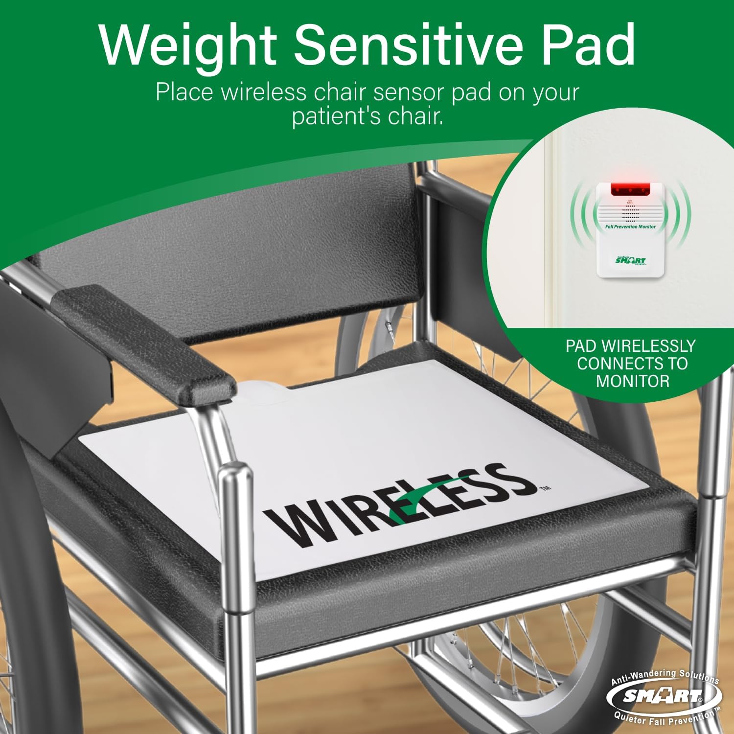 Smart Caregiver Wireless Chair Exit Alarm with Weight Sensing Pad - Automatically alerts caregiver when they get up to prevent falls | 10"x15" Pressure Sensor and Cordless Chair Alarm up to 300' Range