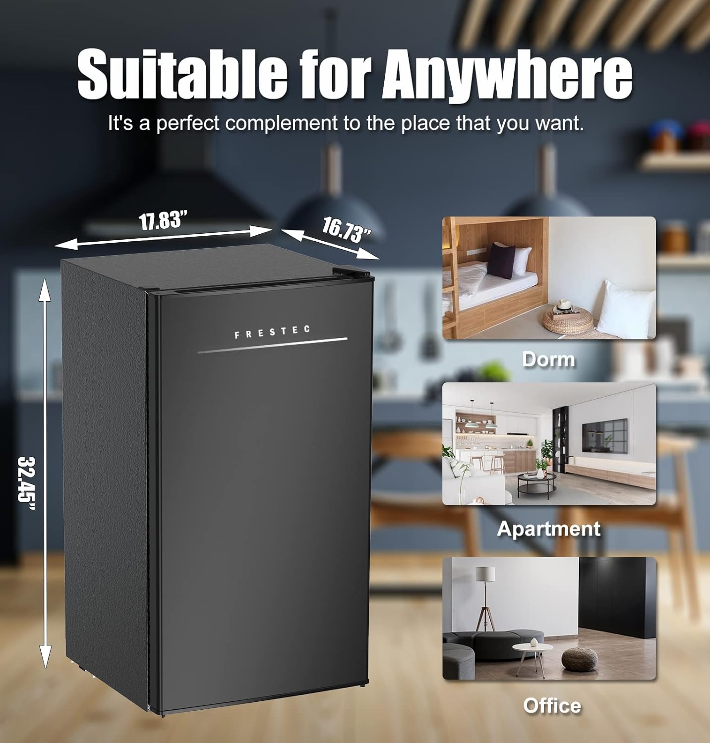 Frestec Mini Fridge with Freezer,Mini Fridge for Bedroom,Small Refrigerator,Dorm Refrigerator,3.1 Cu Ft Single Door Compact,Energy Saving,Low Noise,Mini Fridge for Office (Black New Logo)