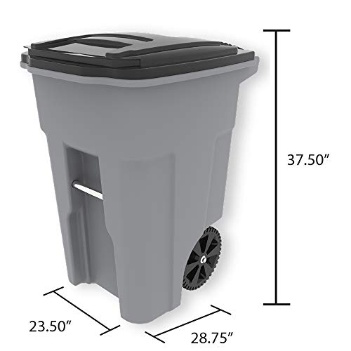 Toter 79232-R1209 32 Gallon Blackstone Trash Can with Wheels and Attached Lid