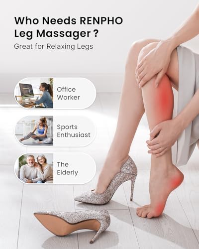 RENPHO Leg Massager with Heat for Circulation, FSA HSA Eligible Air Compression Calf Massager, Effective for Mother Father Reduce Swelling and Muscle Relaxation-Grey