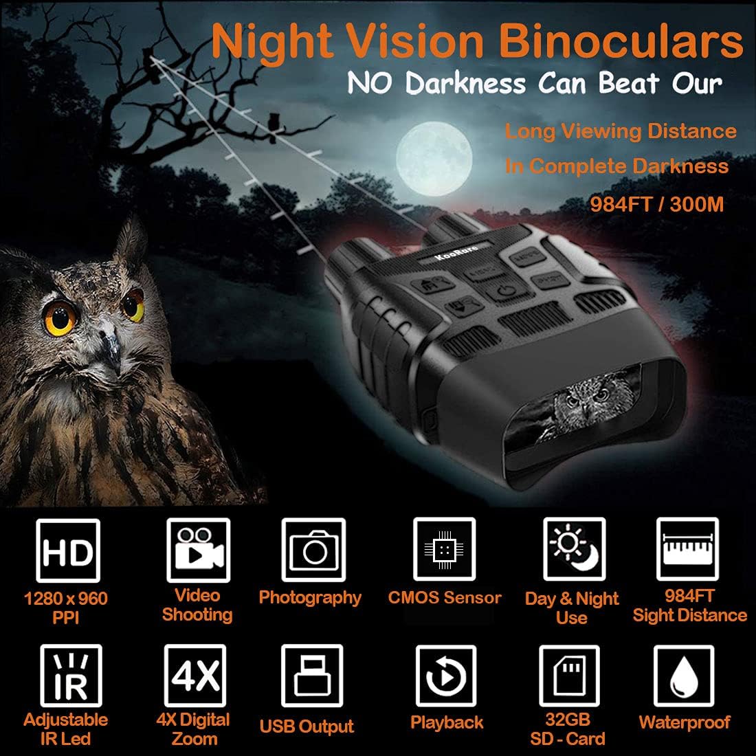 Night Vision Binoculars Night Vision Goggles Digital Infrared Goggles Night Vision for Adults Hunting Binoculars Day and Night Night Vision Scope for Hunting,Spotting,Surveillance with 32G Card